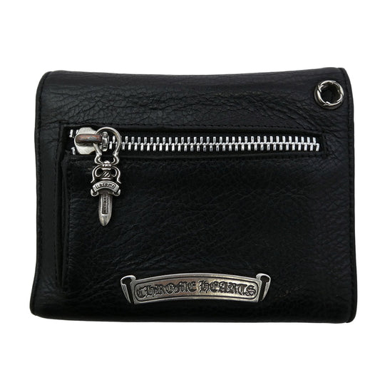 CHROME HEARTS クロムハーツ（原本有） インボイス付属 WAVE MINI ウェーブミニ クロスボールボタン レザーウォレット 財布 ブラック系【中古】