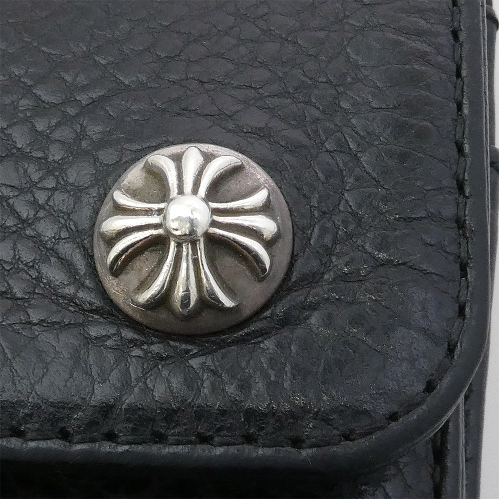 CHROME HEARTS クロムハーツ（原本有） インボイス付属 WAVE MINI ウェーブミニ クロスボールボタン レザーウォレット 財布 ブラック系【中古】