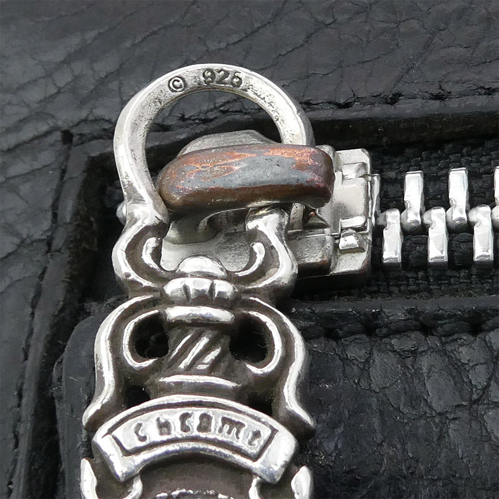 CHROME HEARTS クロムハーツ（原本有） インボイス付属 WAVE MINI ウェーブミニ クロスボールボタン レザーウォレット 財布 ブラック系【中古】