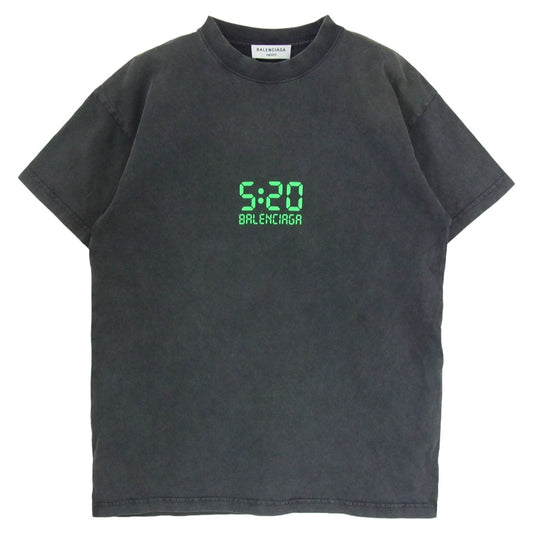 BALENCIAGA バレンシアガ 612965 TMVL5 USED加工 ロゴプリント 半袖 Tシャツ カットソー ブラック系 XXS【中古】