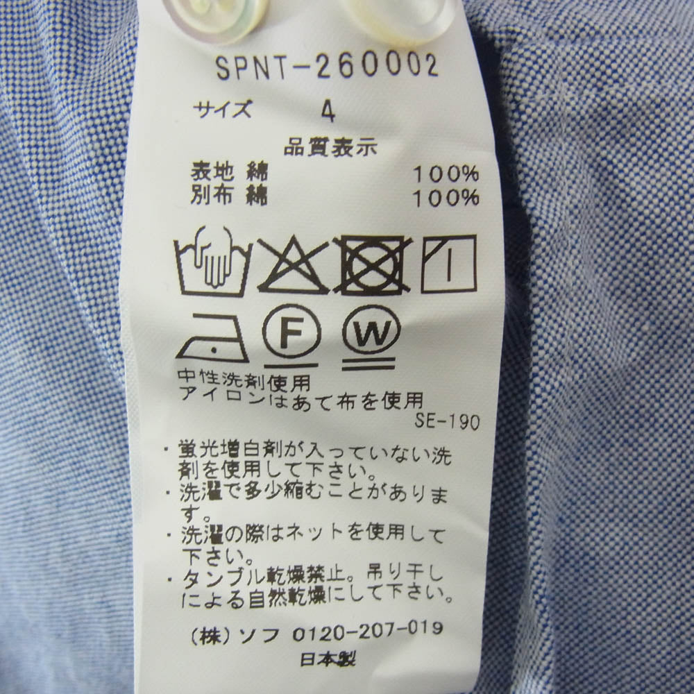 SOPHNET. ソフネット 26SS SPNT-260002 CHECK PANELED B.D SHIRT オンブレチェック切り替え ボタンダウン シャツ ブルー系 4【新古品】【未使用】【中古】