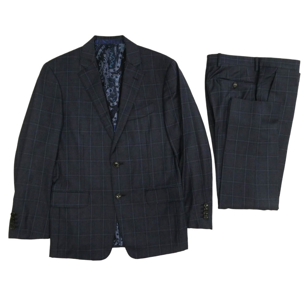 ETRO エトロ 152-1a908-0139 カシミヤ混 チェック 2ボタン スーツ セットアップ ネイビー系 サイズ表記無し【中古】