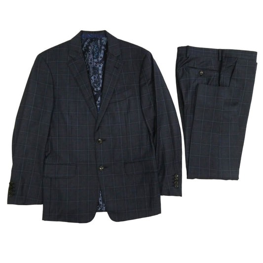 ETRO エトロ 152-1a908-0139 カシミヤ混 チェック 2ボタン スーツ セットアップ ネイビー系 サイズ表記無し【中古】