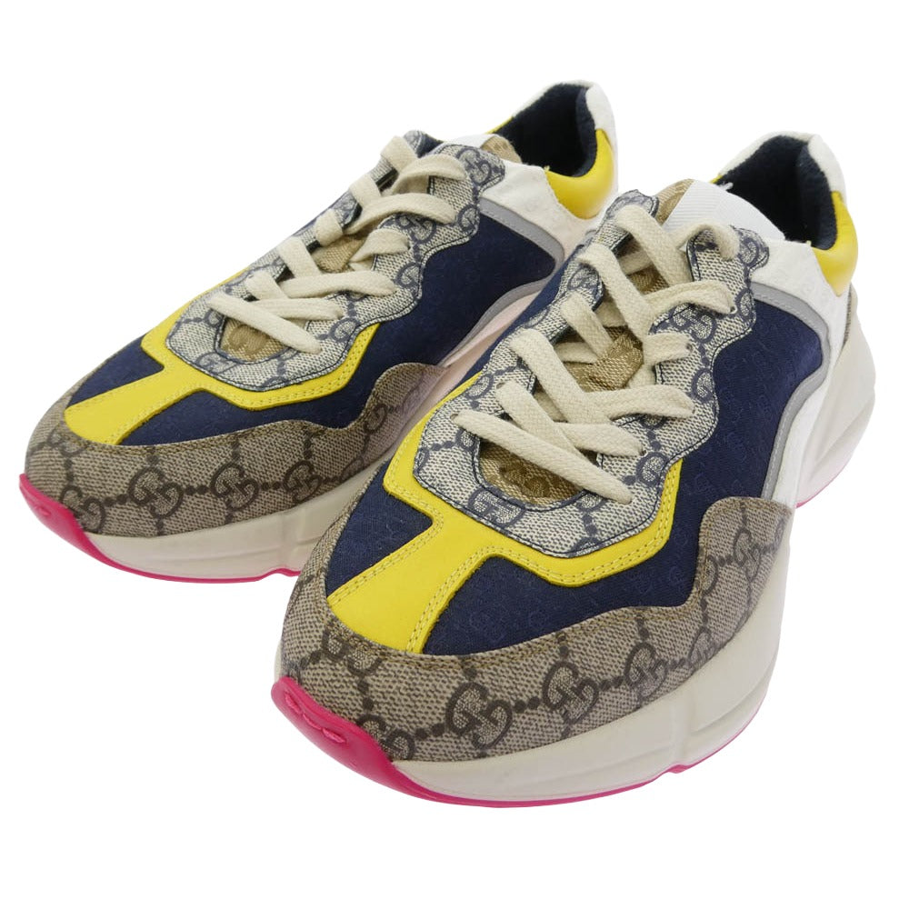 GUCCI グッチ RHYTON ライトン GG ローカット スニーカー ホワイト系 ブラック系 7.5【中古】