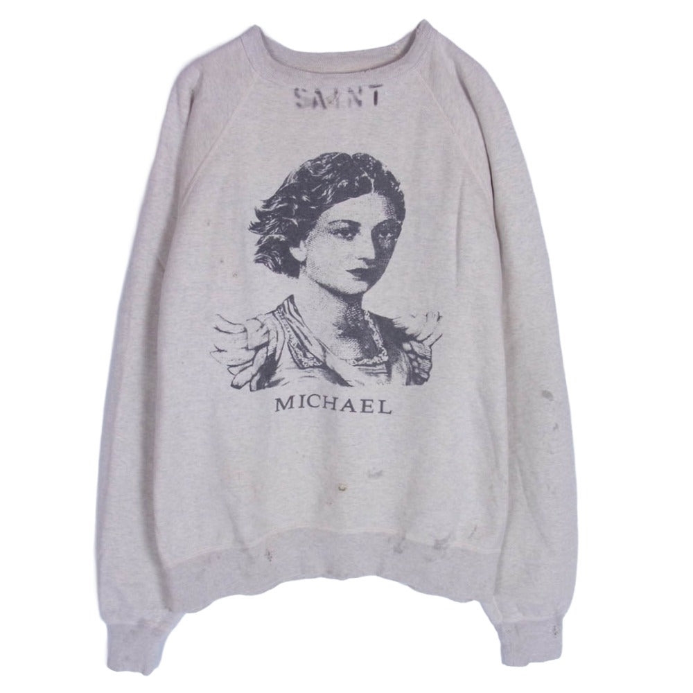 SAINT MICHAEL セントマイケル SM-A23-0000-C31 RAGLAN SWEAT SHIRT MICHAEL ヴィンテージ加工 ラグラン スウェット グレー系 XL【中古】
