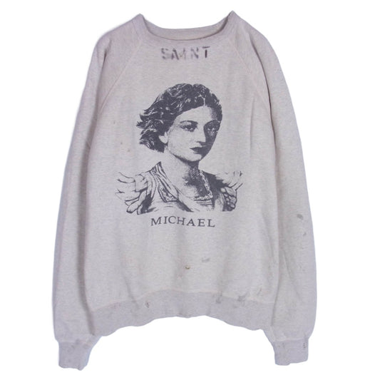 SAINT MICHAEL セントマイケル SM-A23-0000-C31 RAGLAN SWEAT SHIRT MICHAEL ヴィンテージ加工 ラグラン スウェット グレー系 XL【中古】