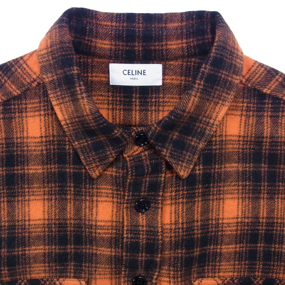 CELINE セリーヌ 22SS 2c574073q Loose Shirt in Checked Wool ウール チェック ルーズ 長袖 シャツ オレンジ系 41【中古】