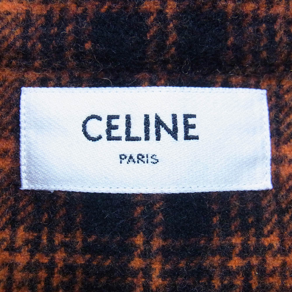CELINE セリーヌ 22SS 2c574073q Loose Shirt in Checked Wool ウール チェック ルーズ 長袖 シャツ オレンジ系 41【中古】