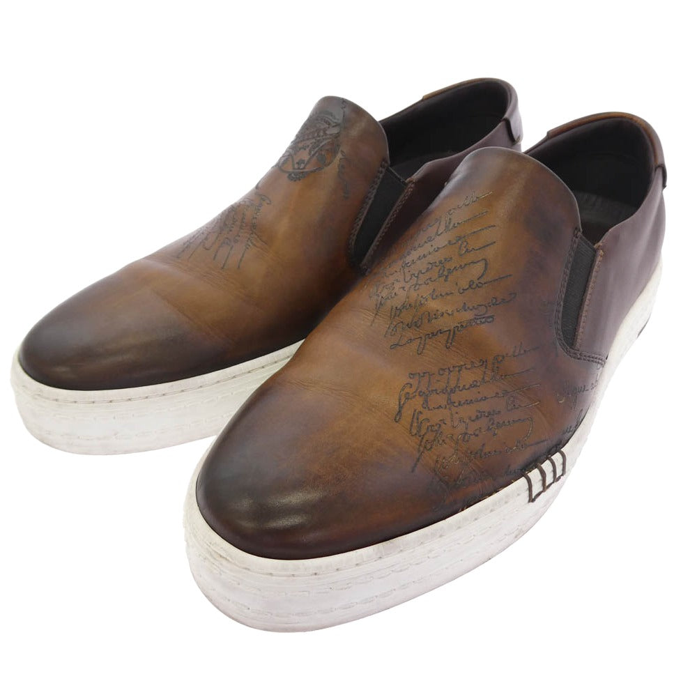 Berluti ベルルッティ プレイタイム カリグラフィ ヴェネチアレザー メンズ スリッポン スニーカー シューズ ブラウン系 7【中古】