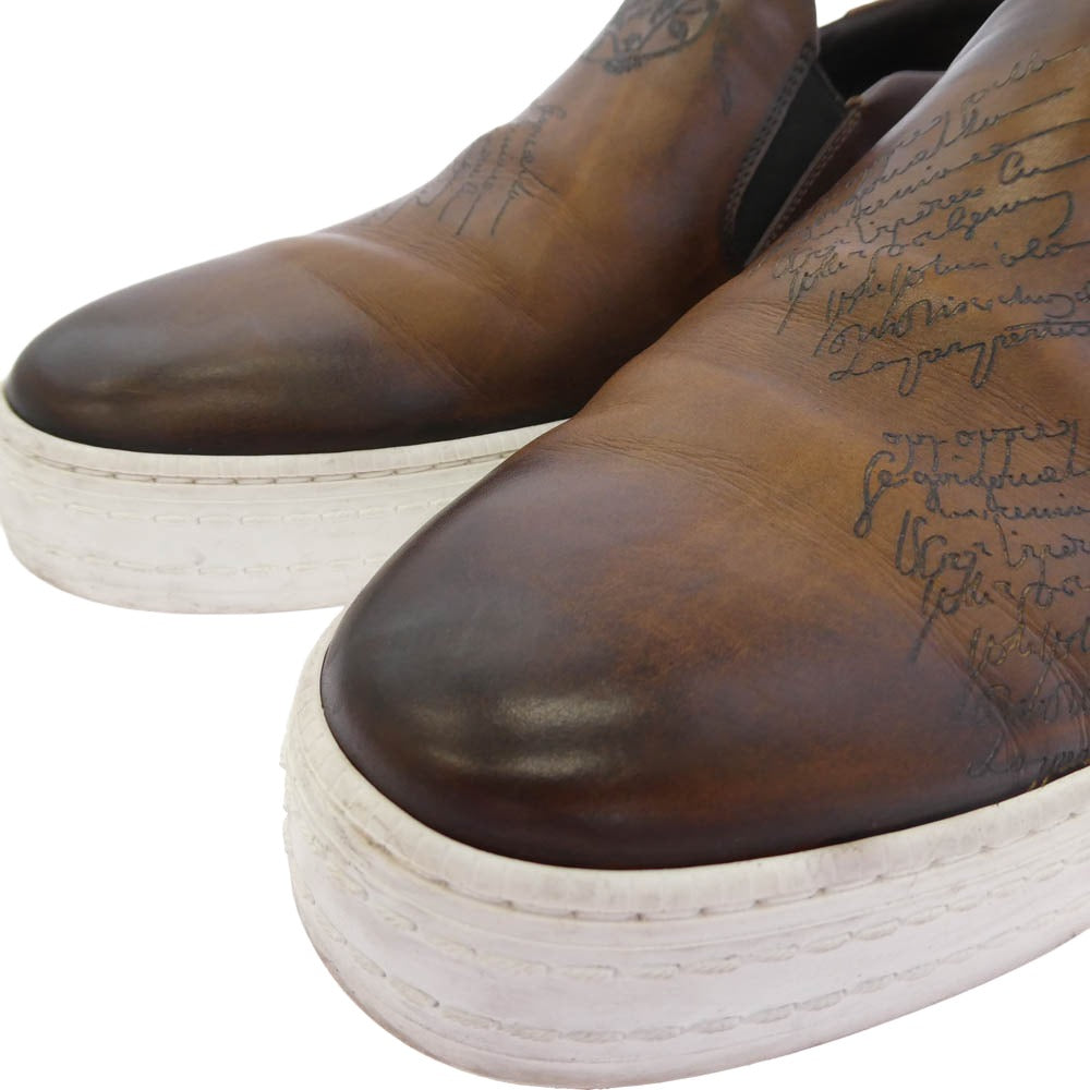 Berluti ベルルッティ プレイタイム カリグラフィ ヴェネチアレザー メンズ スリッポン スニーカー シューズ ブラウン系 7【中古】