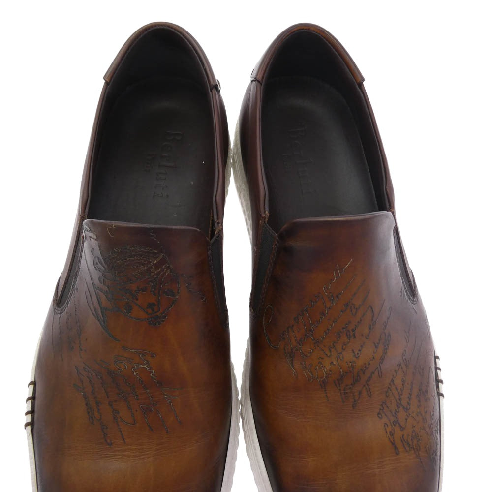 Berluti ベルルッティ プレイタイム カリグラフィ ヴェネチアレザー メンズ スリッポン スニーカー シューズ ブラウン系 7【中古】