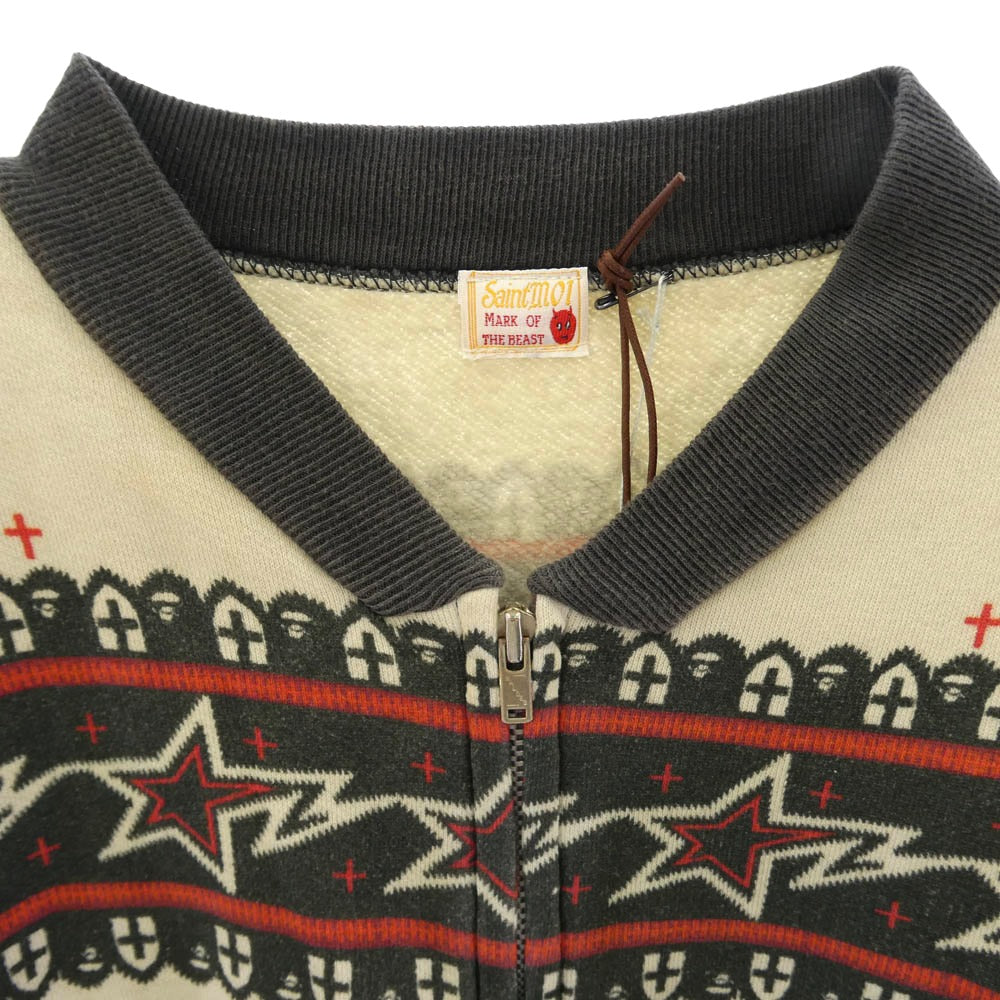 SAINT MICHAEL セントマイケル SM-MK3-0000-C52 A BATHING APE アベイシングエイプ BAPE ZIP CARDIGAN 加工 ジップ スウェツト カーディガン チャコール系 L【新古品】【未使用】【中古】