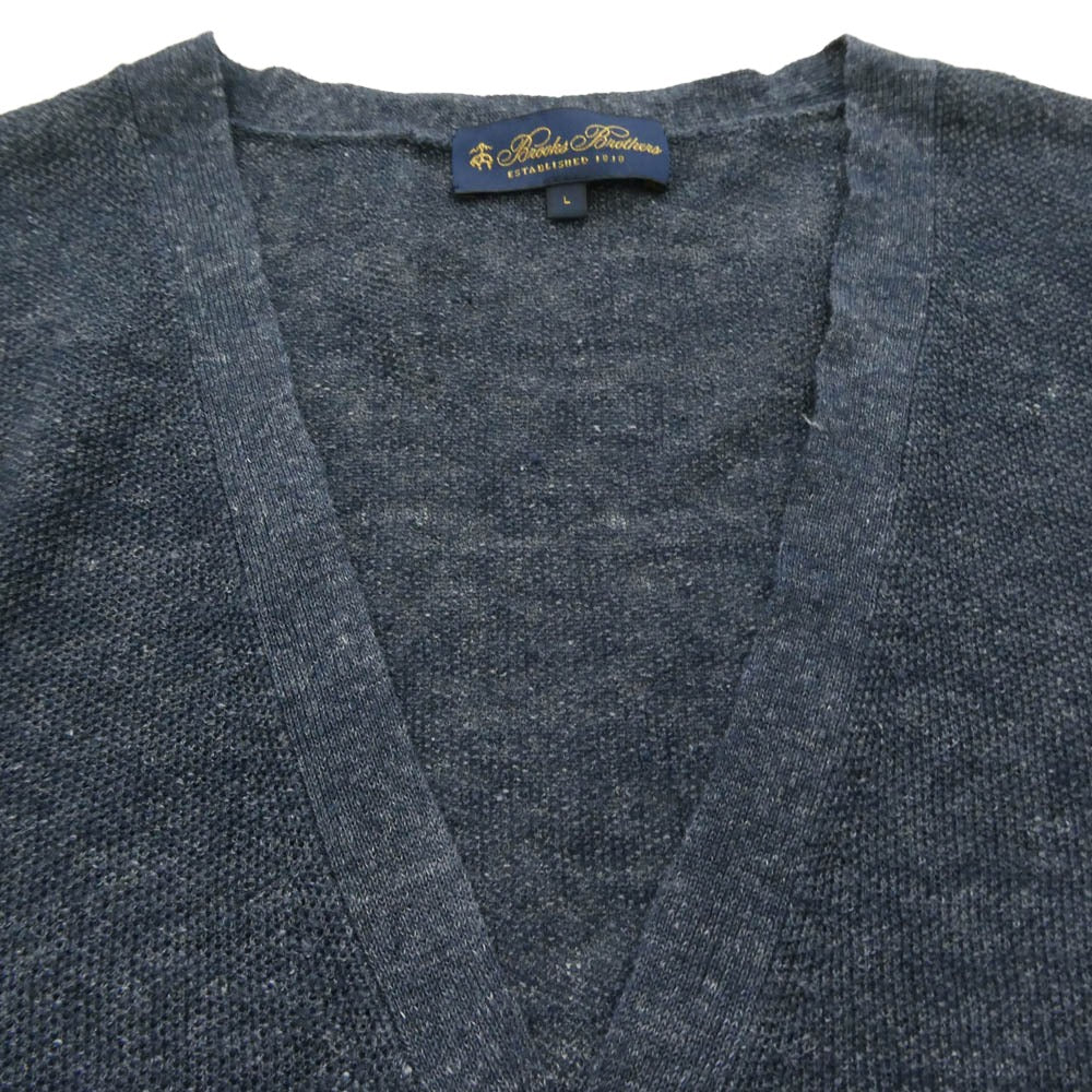 Brooks Brothers ブルックスブラザーズ リネン メランジ Vネック カーディガン ダークネイビー系 L【中古】