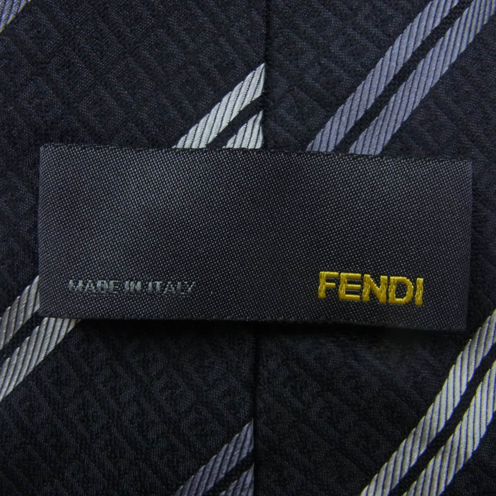 FENDI フェンディ ズッカ柄 レジメンタル ネクタイ ブラック系【美品】【中古】