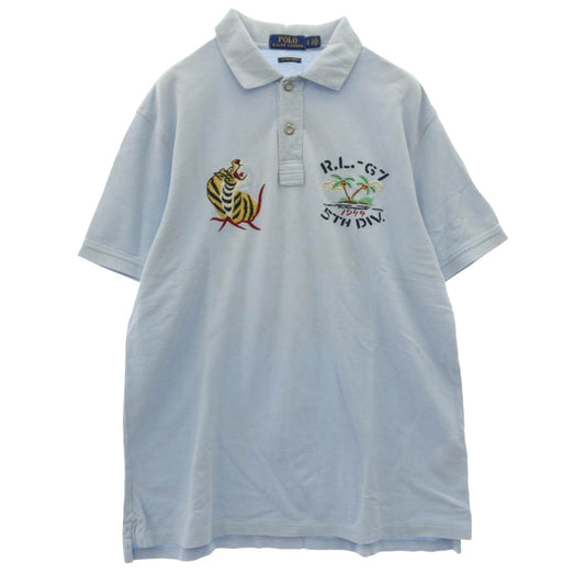 POLO RALPH LAUREN ポロ・ラルフローレン HAWAII スーベニア刺繍 半袖 ポロシャツ ライトブルー系 L【中古】