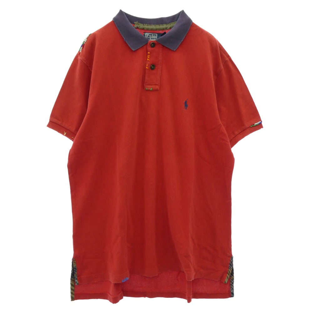 POLO RALPH LAUREN ポロ・ラルフローレン MNBLKNIM1I00174 ダメージ加工 ビーズ刺繍 半袖 ポロシャツ レッド系 XL【中古】