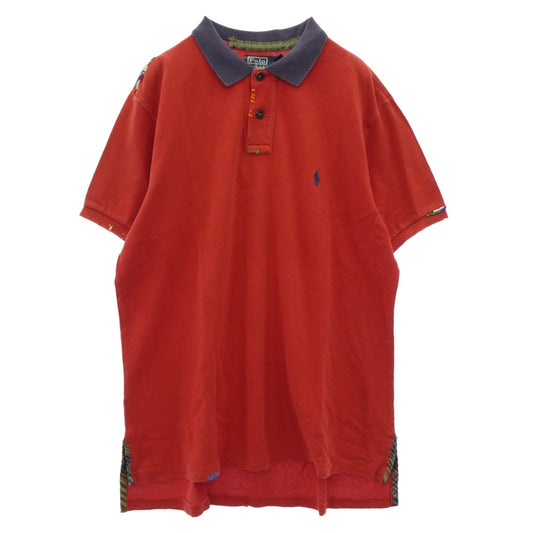 POLO RALPH LAUREN ポロ・ラルフローレン MNBLKNIM1I00174 ダメージ加工 ビーズ刺繍 半袖 ポロシャツ レッド系 XL【中古】