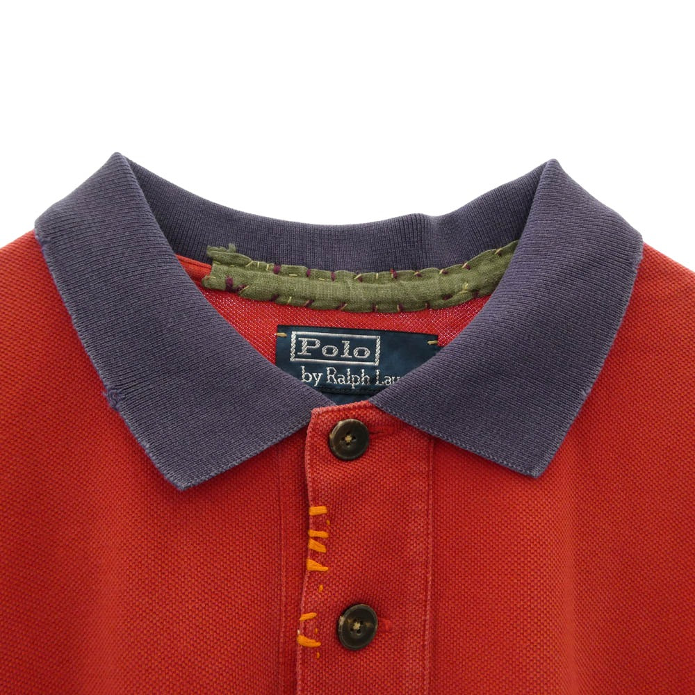 POLO RALPH LAUREN ポロ・ラルフローレン MNBLKNIM1I00174 ダメージ加工 ビーズ刺繍 半袖 ポロシャツ レッド系 XL【中古】