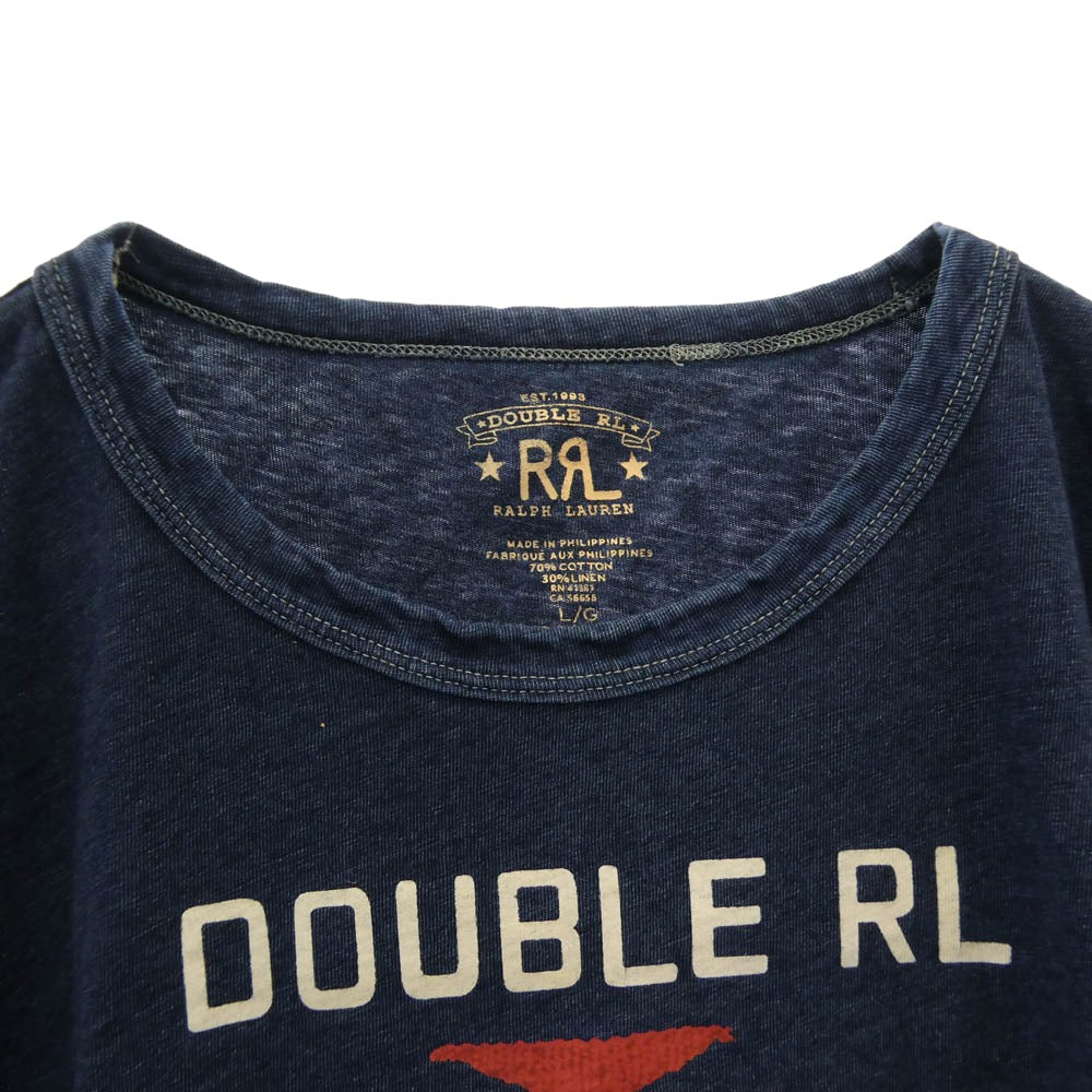 RRL ダブルアールエル INDIGO GRAPHIC T-SHIRTS インディゴ グラフィック プリント Tシャツ ネイビー系 L【中古】