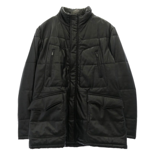 ARMANI COLLEZIONI アルマーニコレッツォーニ 襟ボア 中綿 シープレザー フィールドジャケット ハーフコート ブラック系 50【中古】