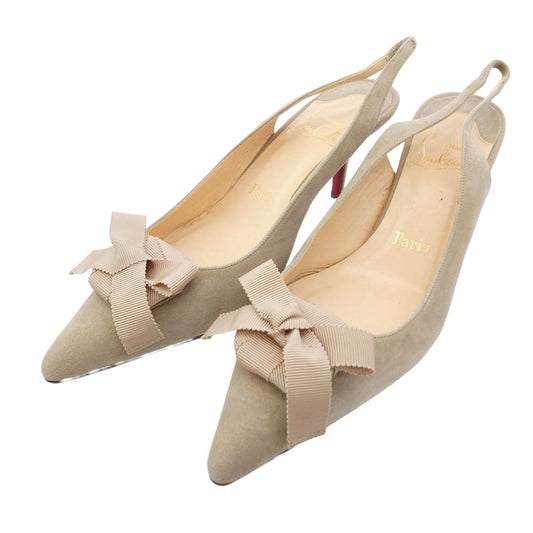 Christian Louboutin クリスチャンルブタン リボン スエード パンプス ヒール ベージュ系 37.5【中古】