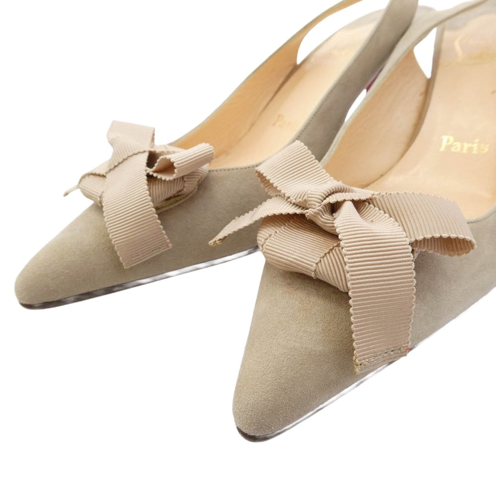 Christian Louboutin クリスチャンルブタン リボン スエード パンプス ヒール ベージュ系 37.5【中古】