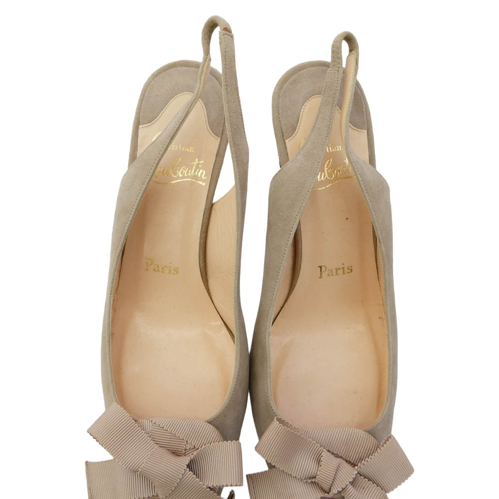 Christian Louboutin クリスチャンルブタン リボン スエード パンプス ヒール ベージュ系 37.5【中古】