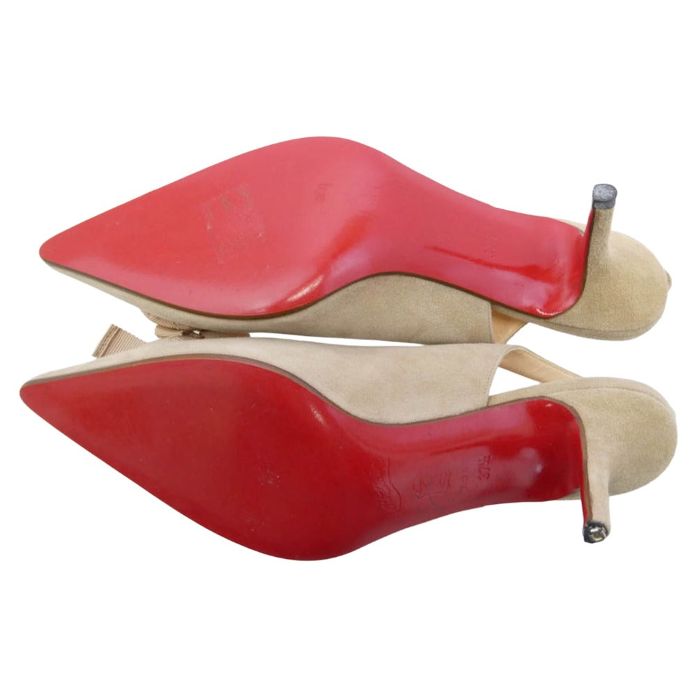 Christian Louboutin クリスチャンルブタン リボン スエード パンプス ヒール ベージュ系 37.5【中古】
