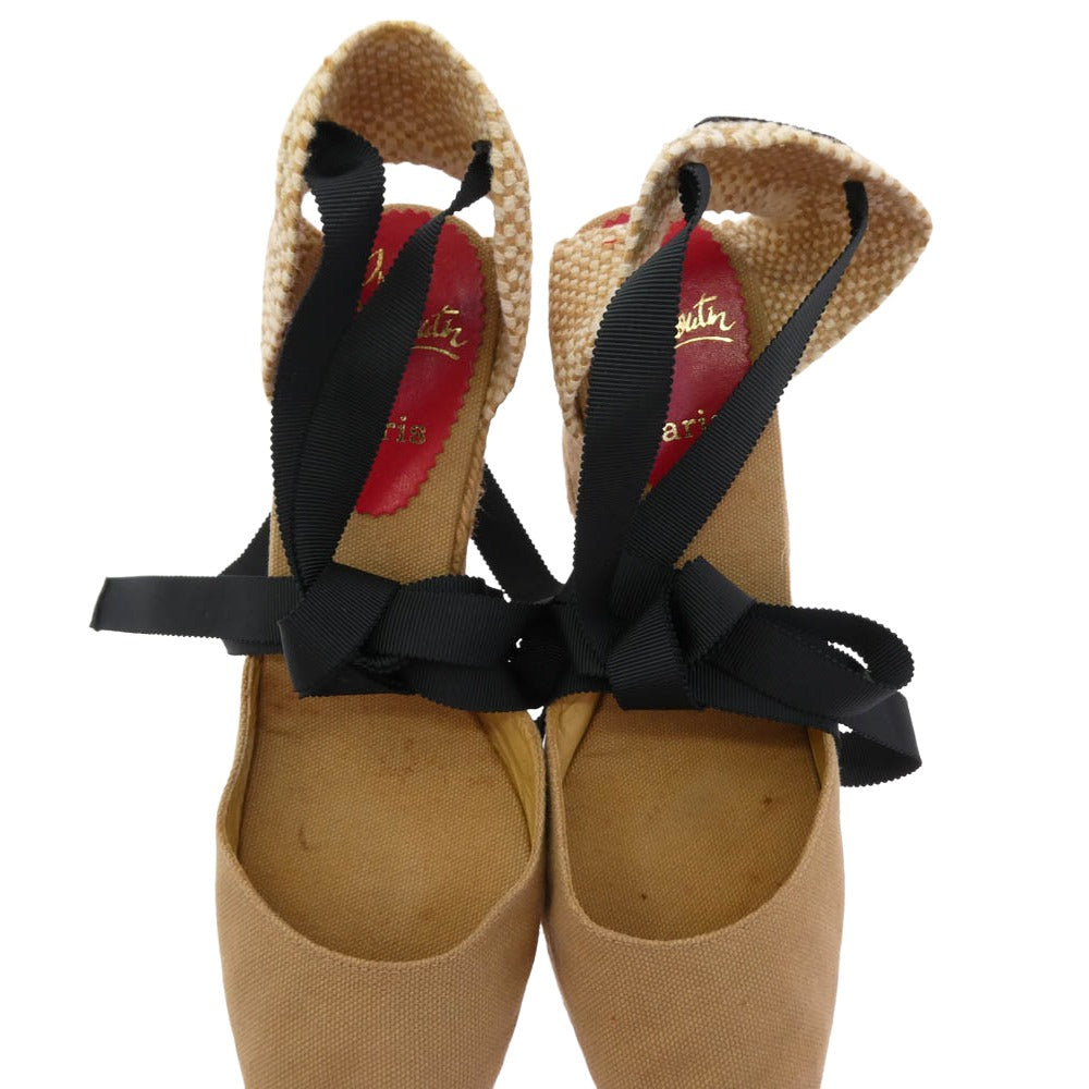 Christian Louboutin クリスチャンルブタン BRIGITTE ブリジット レースアップ ウェッジソール ヒール ベージュ系 38【中古】