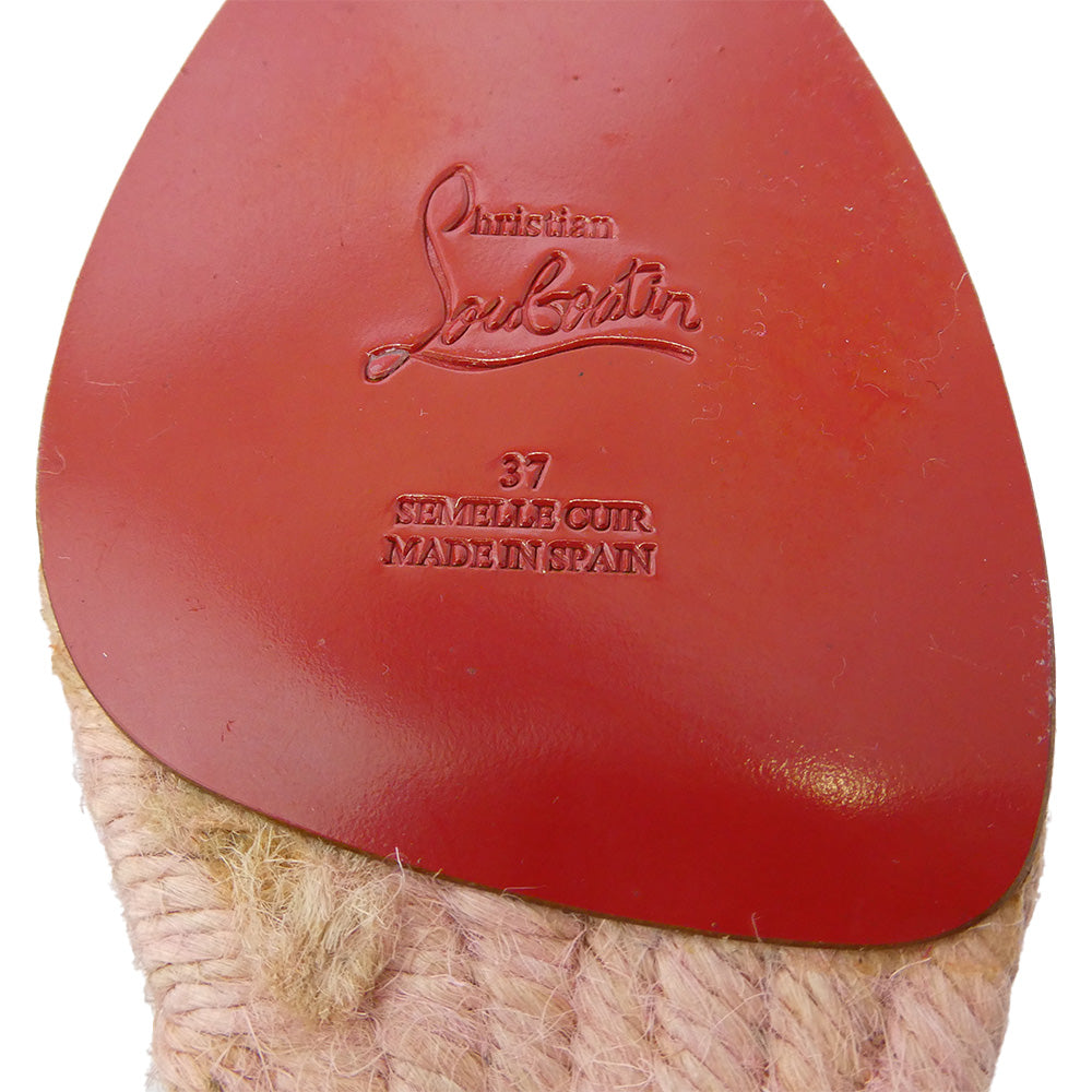 Christian Louboutin クリスチャンルブタン リボン レースアップ ウエッジソール ヒール サンダル ピンク系 37【中古】