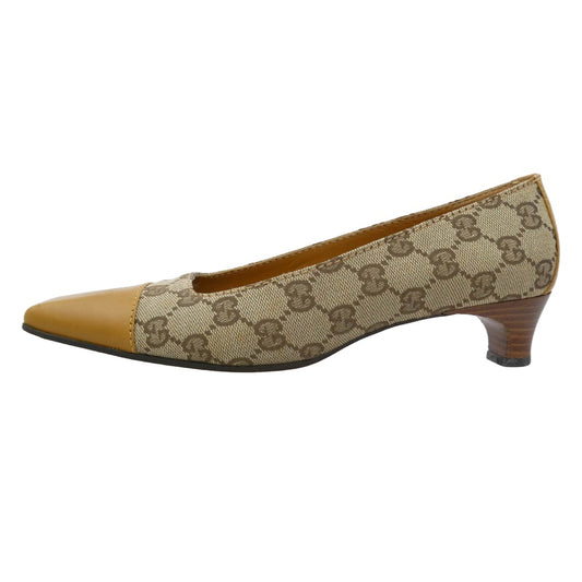 GUCCI グッチ GGキャンバス スクエアトゥ ヒール パンプス ブラウン系 ライトブラウン系 38【中古】