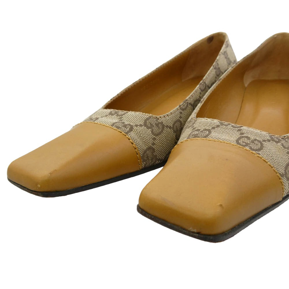 GUCCI グッチ GGキャンバス スクエアトゥ ヒール パンプス ブラウン系 ライトブラウン系 38【中古】