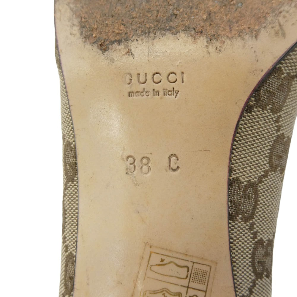 GUCCI グッチ GGキャンバス スクエアトゥ ヒール パンプス ブラウン系 ライトブラウン系 38【中古】