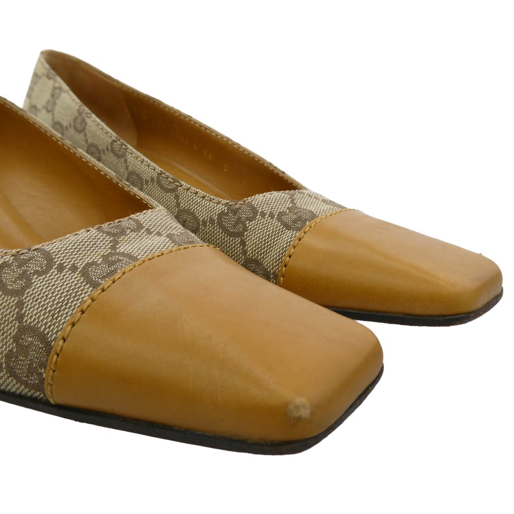 GUCCI グッチ GGキャンバス スクエアトゥ ヒール パンプス ブラウン系 ライトブラウン系 38【中古】