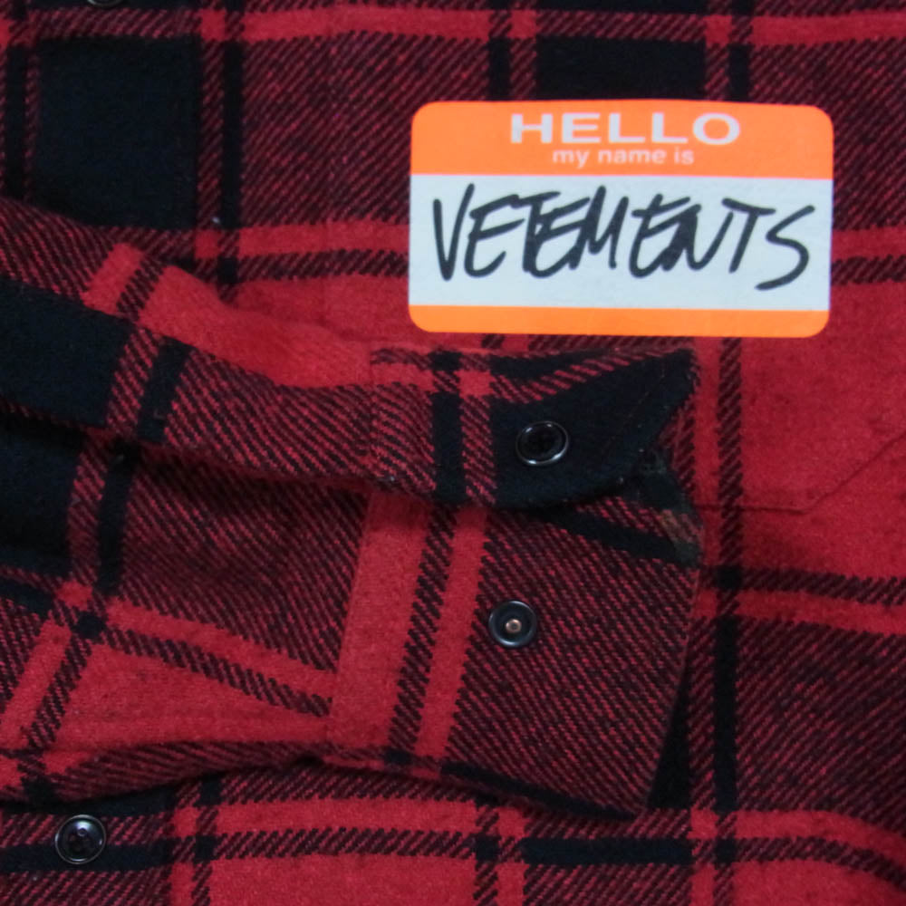 VETEMENTS ヴェトモン MY NAME IS VETEMENTS FLANNEL SHIRT フランネル 長袖 チェック シャツ レッド系 XS【中古】
