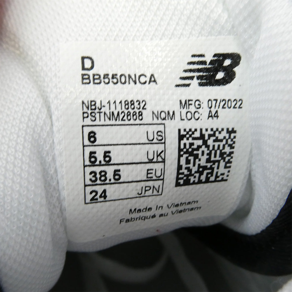 NEW BALANCE ニューバランス BB550NCA BB550 NCA レザー スエード ローカット スニーカー ホワイト系 ブラック系 24cm【新古品】【未使用】【中古】