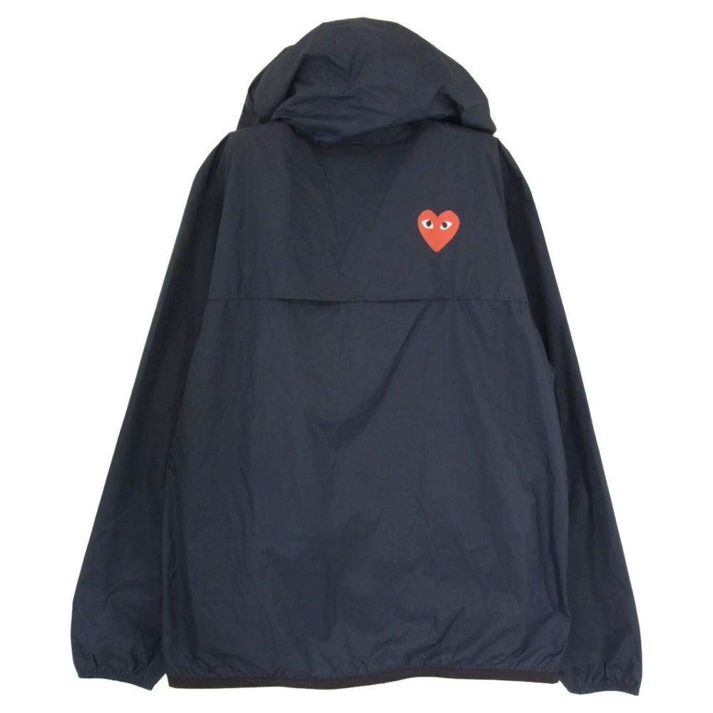 PLAY COMME des GARCONS プレイコムデギャルソン × K-WAY ケーウェイ ハート刺繍 ジップ ナイロン ジャケット ブルゾン ネイビー系 L【中古】