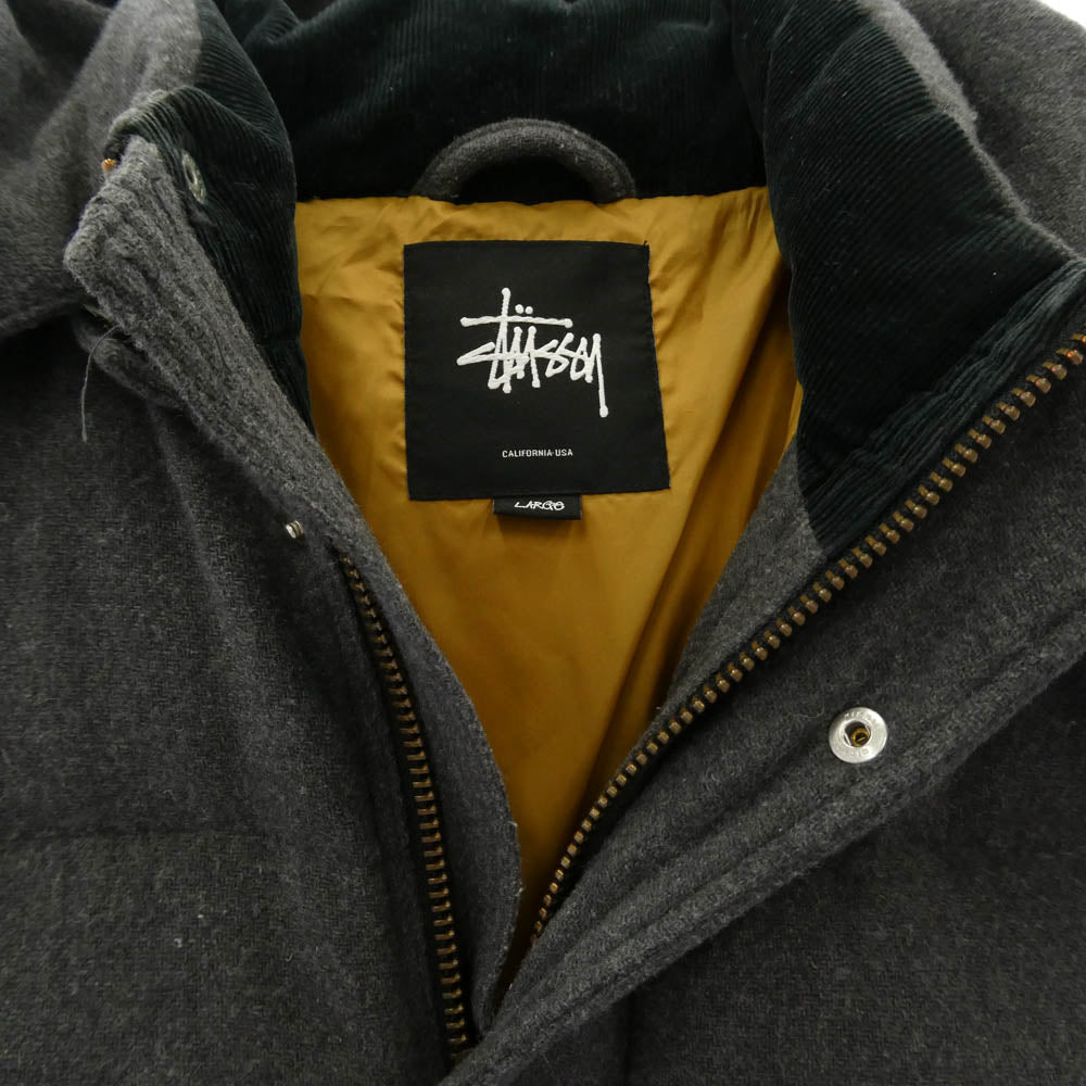 STUSSY ステューシー フーデッド ウール ダウン ジャケット グレー系 L【中古】