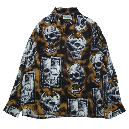 WACKO MARIA ワコマリア 21AW 56TS-WM-HI04 × 56 TATTOO STUDIO タトゥースタジオ HAWAIIAN SHIRT L/S ハワイアン 長袖 シャツ アロハシャツ ブラック系 M【中古】