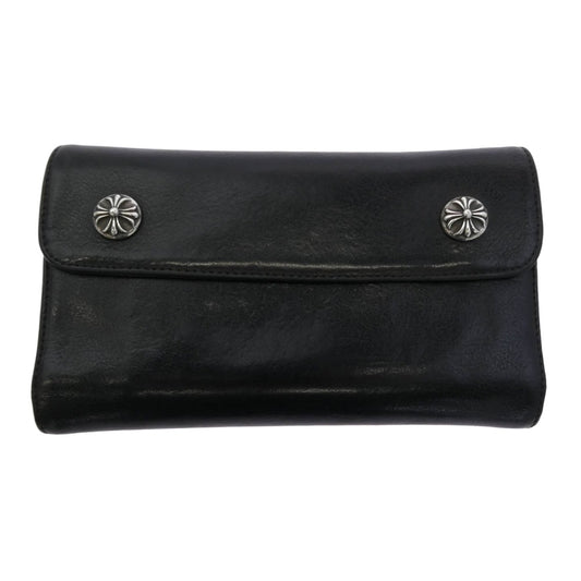 CHROME HEARTS クロムハーツ（原本無） WAVE WALLET クロスボールボタン ウェーブ ロング レザー ウォレット 長財布 ブラック系【中古】