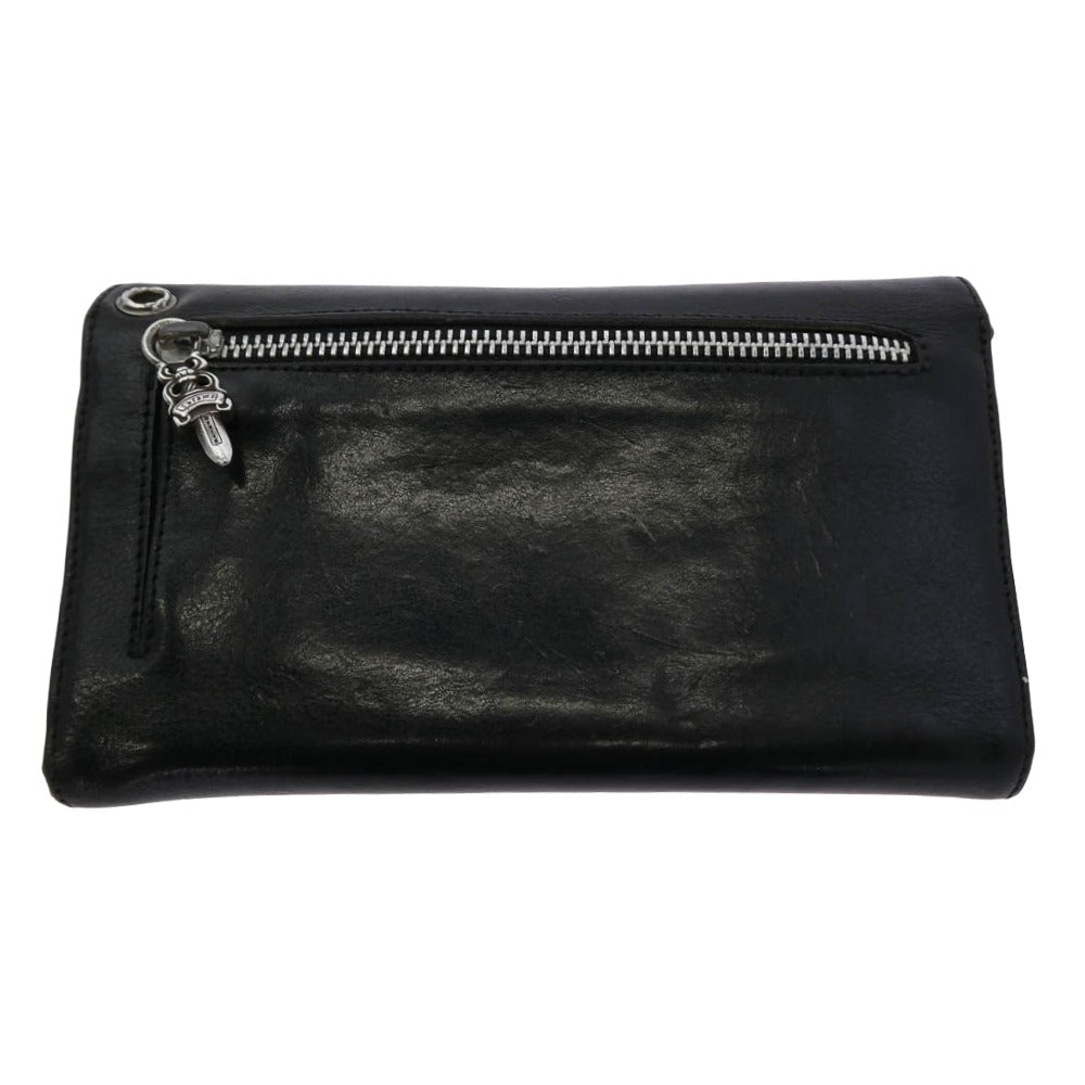 CHROME HEARTS クロムハーツ（原本無） WAVE WALLET クロスボールボタン ウェーブ ロング レザー ウォレット 長財布 ブラック系【中古】