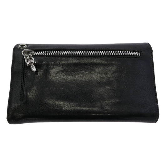 CHROME HEARTS クロムハーツ（原本無） WAVE WALLET クロスボールボタン ウェーブ ロング レザー ウォレット 長財布 ブラック系【中古】