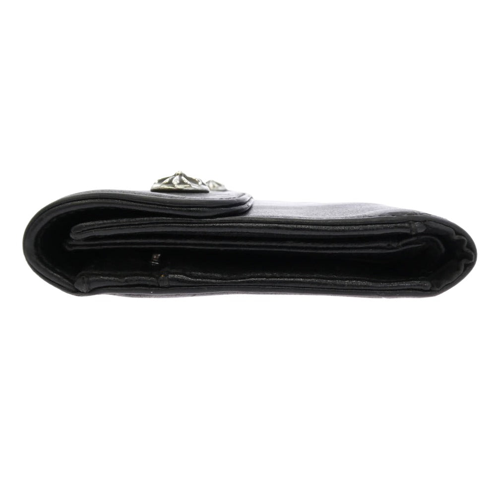 CHROME HEARTS クロムハーツ（原本無） WAVE WALLET クロスボールボタン ウェーブ ロング レザー ウォレット 長財布 ブラック系【中古】