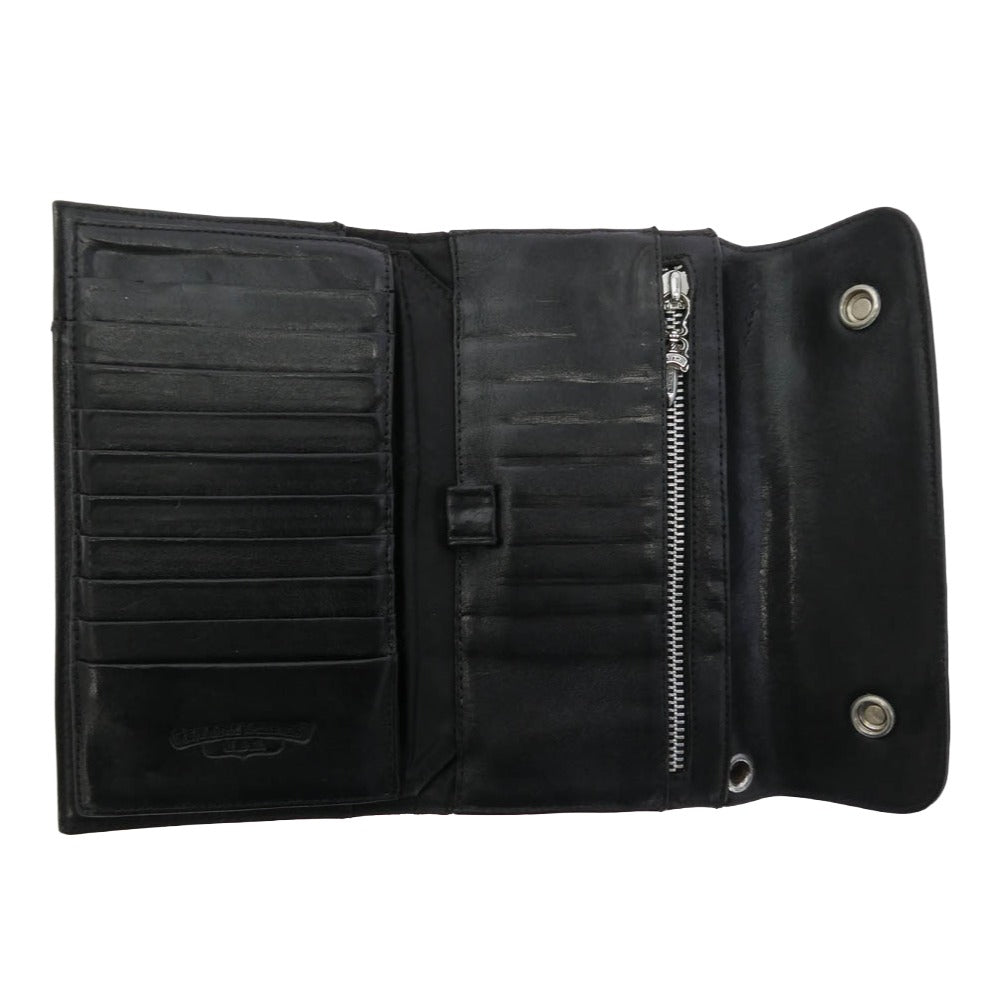 CHROME HEARTS クロムハーツ（原本無） WAVE WALLET クロスボールボタン ウェーブ ロング レザー ウォレット 長財布 ブラック系【中古】