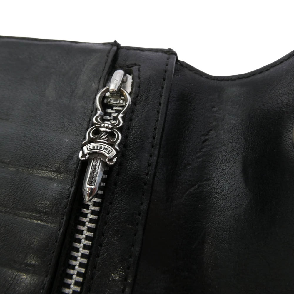 CHROME HEARTS クロムハーツ（原本無） WAVE WALLET クロスボールボタン ウェーブ ロング レザー ウォレット 長財布 ブラック系【中古】