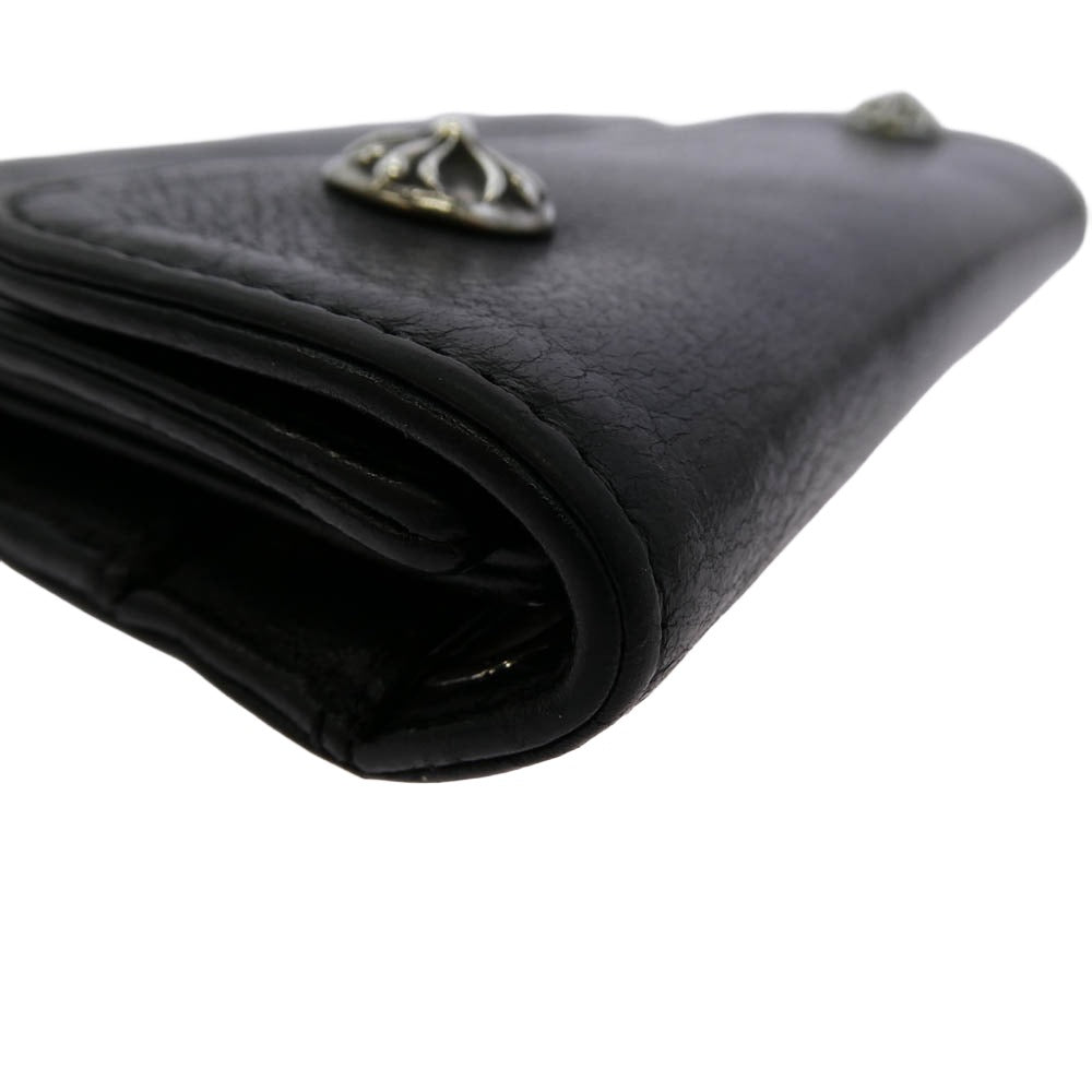 CHROME HEARTS クロムハーツ（原本無） WAVE WALLET クロスボールボタン ウェーブ ロング レザー ウォレット 長財布 ブラック系【中古】