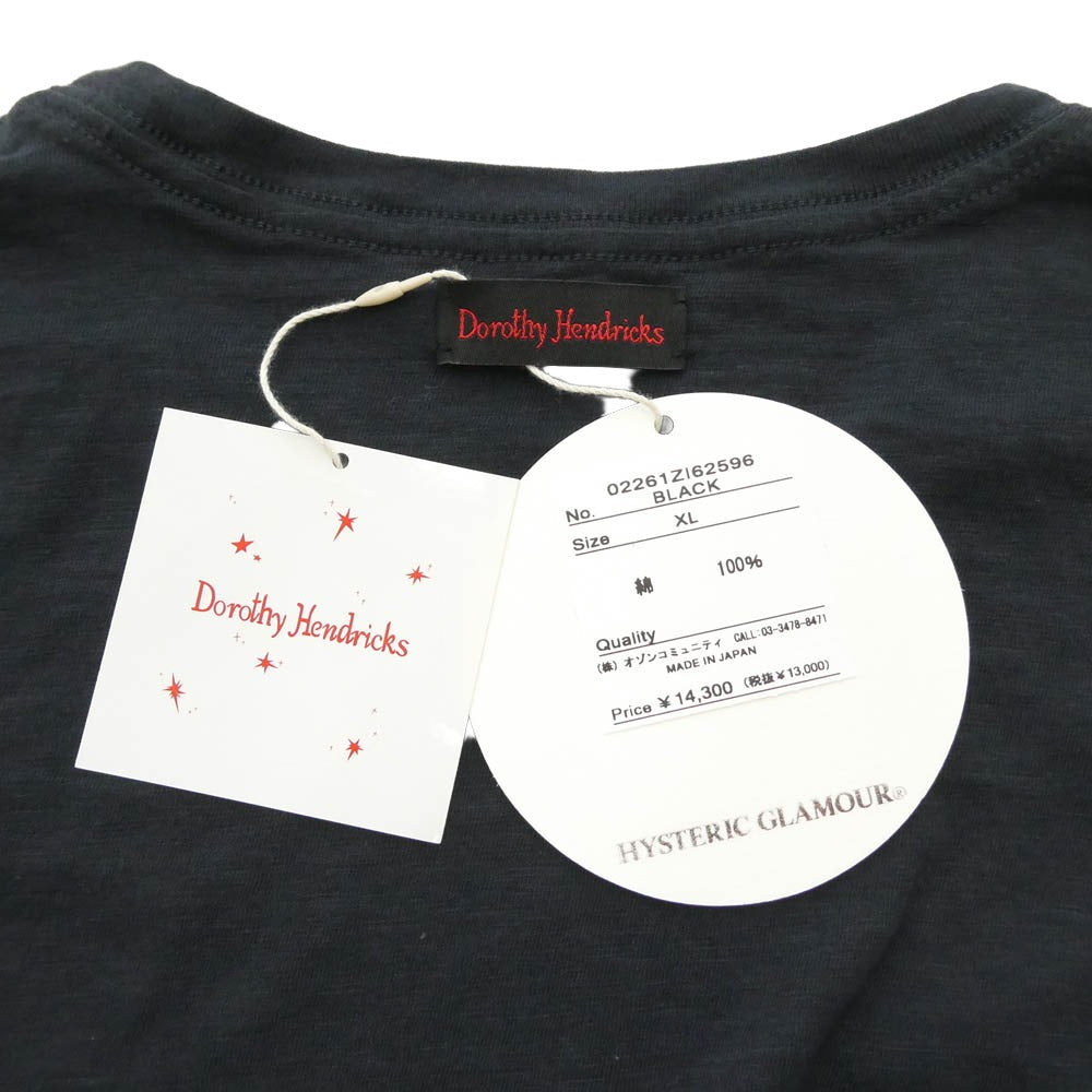 HYSTERIC GLAMOUR ヒステリックグラマー 02261ZI62 × DOROTHY HENDRICKS ドロシー ヘンドリックス SPACE DISCO Tee スペースディスコ 半袖 Tシャツ カットソー ブラック系 XL【新古品】【未使用】【中古】