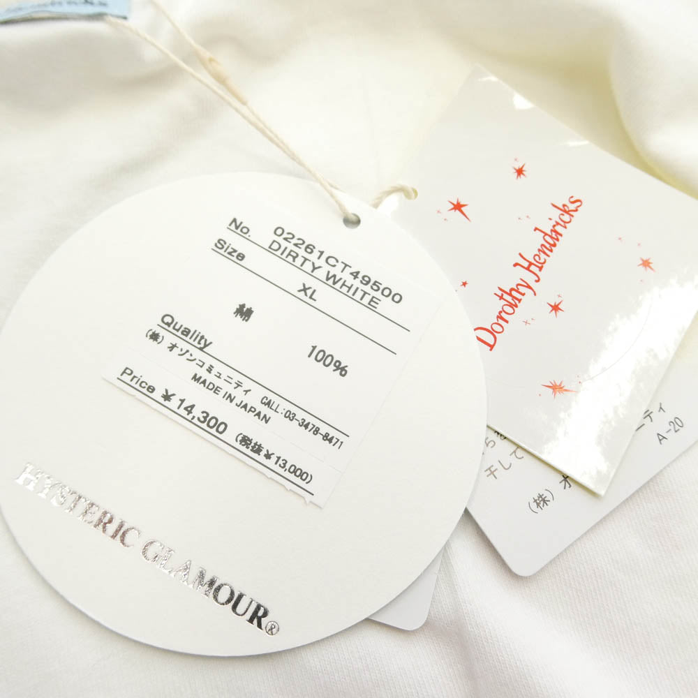 HYSTERIC GLAMOUR ヒステリックグラマー 02261CT49 × DOROTHY HENDRICKS ドロシー ヘンドリックス 半袖 Tシャツ カットソー ホワイト系 XL【新古品】【未使用】【中古】