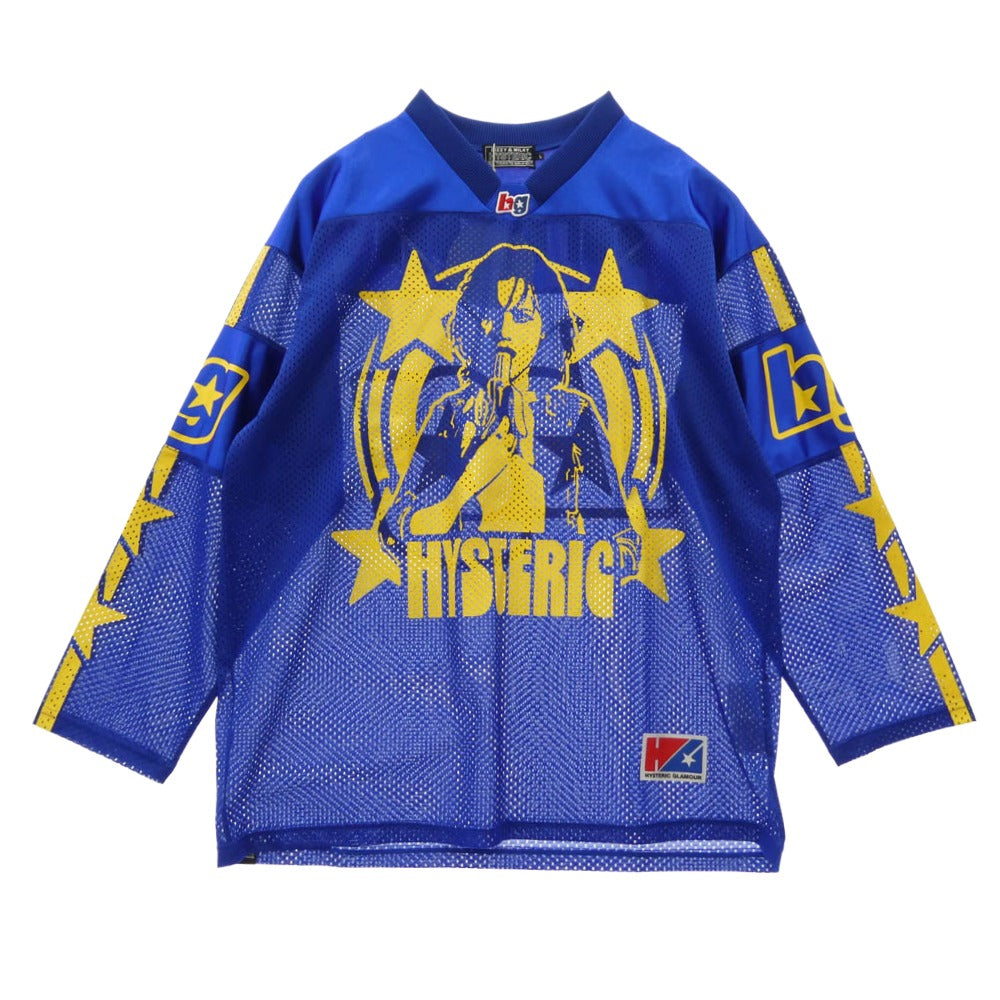 HYSTERIC GLAMOUR ヒステリックグラマー 02261CL09 BANANA GIRL バナナガール ホッケー シャツ ロングスリーブ メッシュ カットソー 長袖 ブルー系 L【新古品】【未使用】【中古】