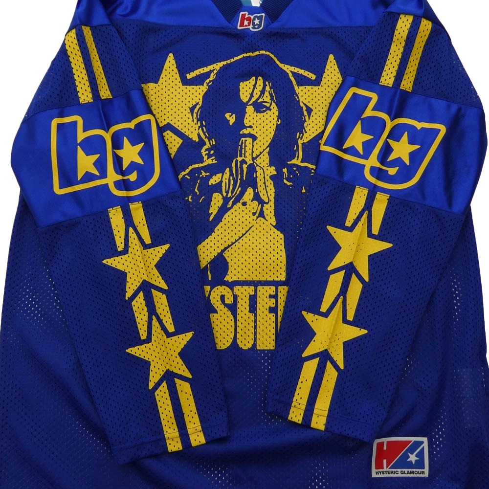 HYSTERIC GLAMOUR ヒステリックグラマー 02261CL09 BANANA GIRL バナナガール ホッケー シャツ ロングスリーブ メッシュ カットソー 長袖 ブルー系 L【新古品】【未使用】【中古】